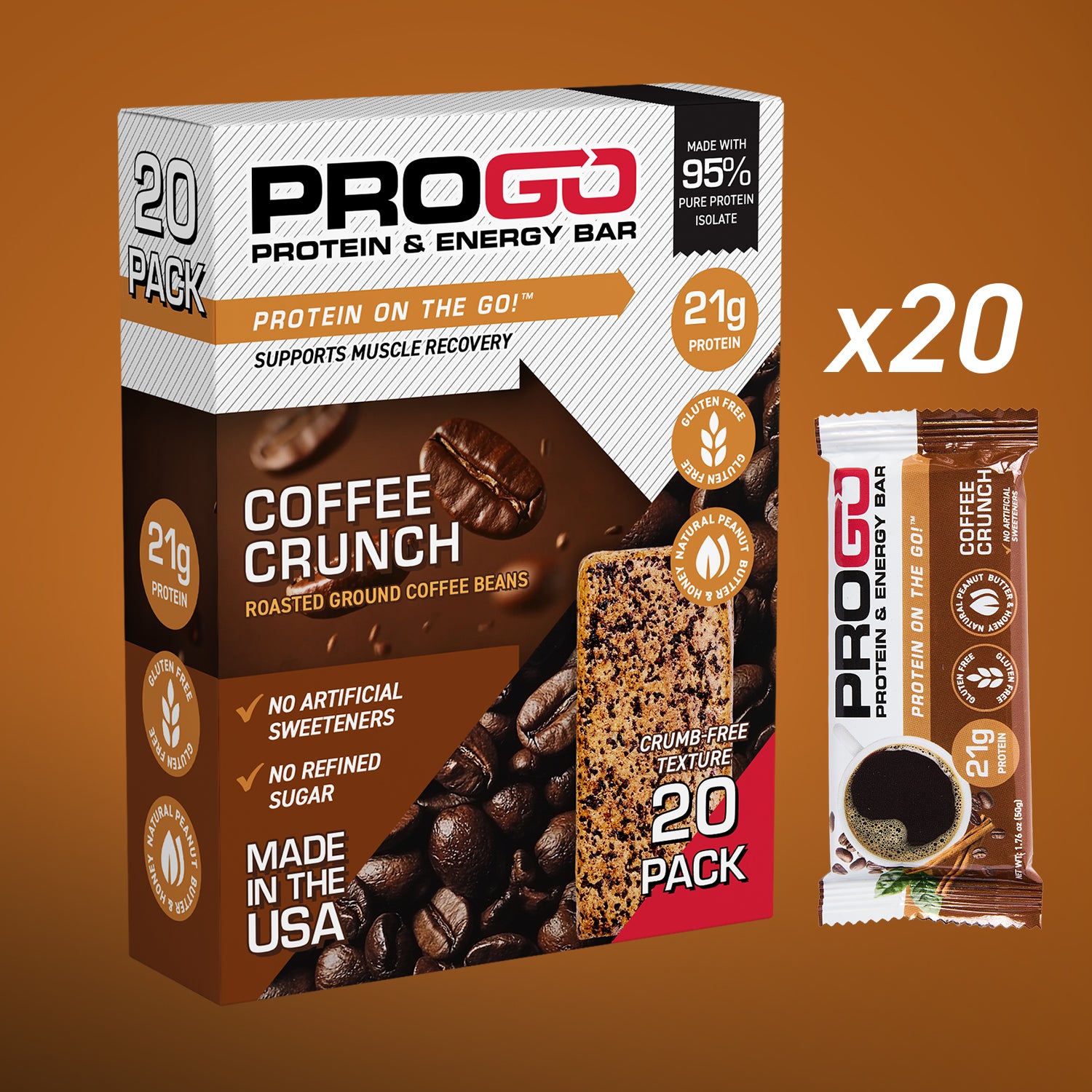 ProGo Protein Bars (Coffee Crunch Flavor) - 20-Pack