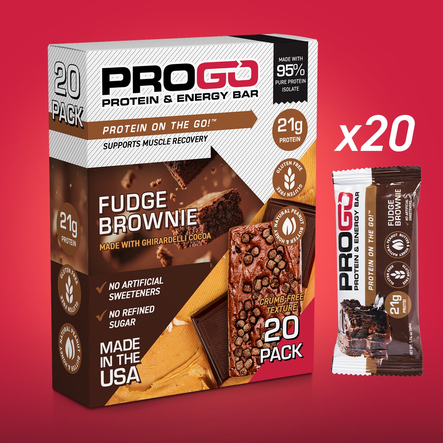 ProGo Protein Bars (Fudge Brownie) - 20-Pack